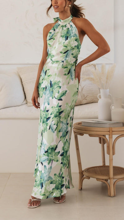 Shannon | Robe longue à bretelles croisés avec motif floral