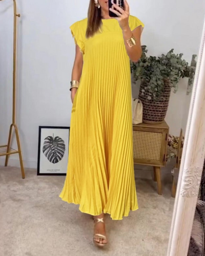 Robe Midi Plissée à Manches Courtes pour Femme