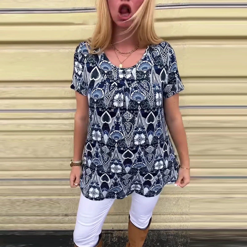 T-shirt décontracté rétro col rond imprimé