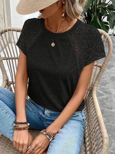 T-shirt élégant femme à manches en dentelle unie