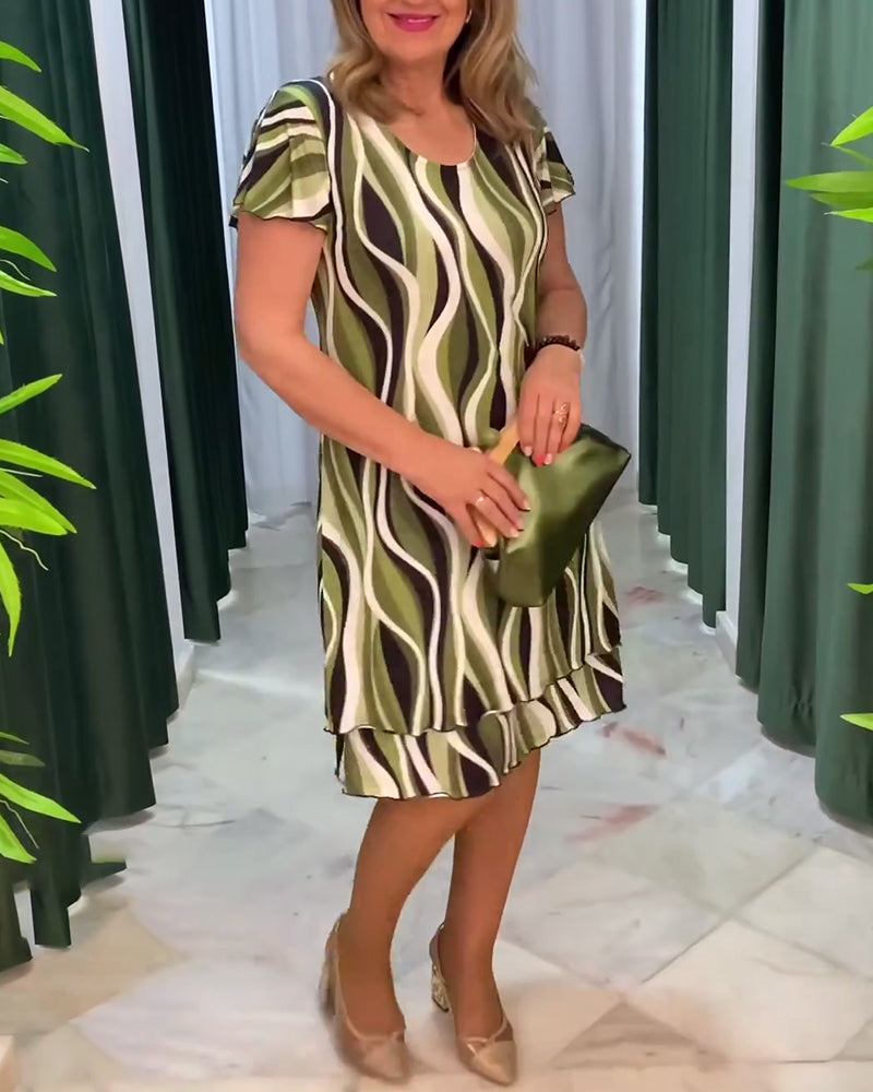 Robe Manches À Volants Imprimé Double Couche