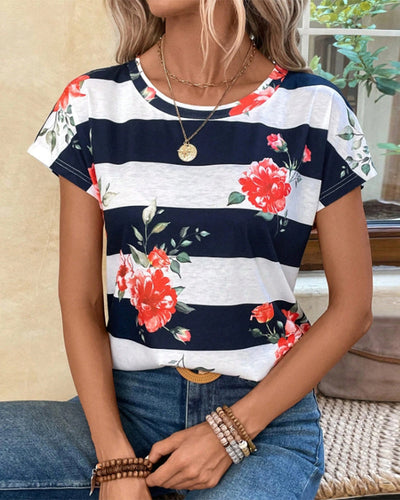 T-Shirt À Col Rond Et Imprimé Rayé