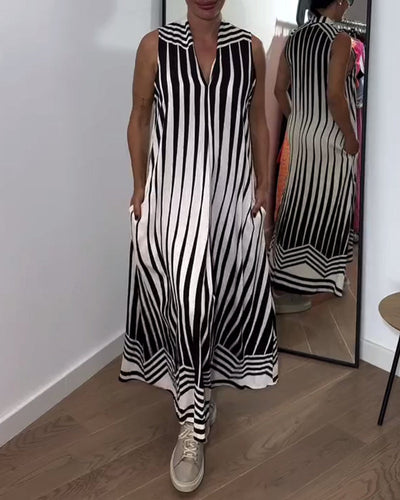 Robe Sans Manches Élégante Rayée