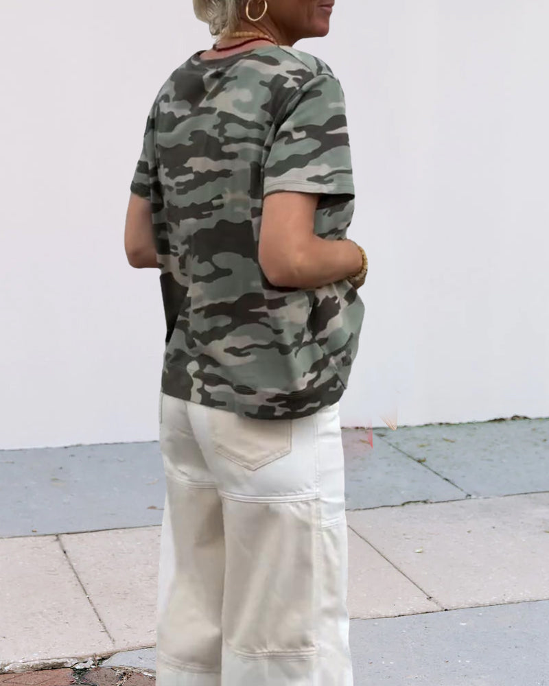 T-Shirt Imprimé Camouflage Manches Courtes