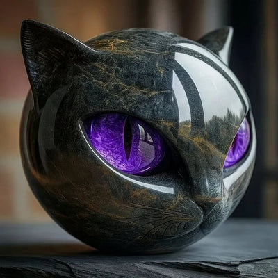 Sculpture mystique de tête de chat noir