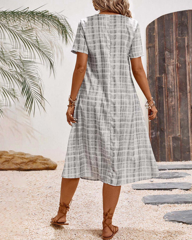 Robe Manche Courte À Carreaux Décontractée
