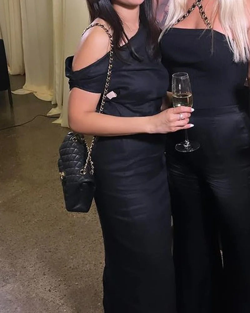 Robe tendance en coton et lin à épaules inclinées