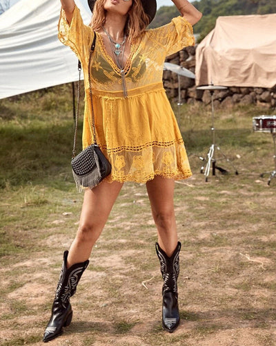 Smock V-Ringad Broderie en Dentelle