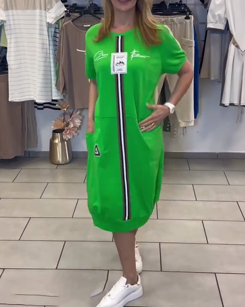 Robe Manches Courtes Imprimée Droite