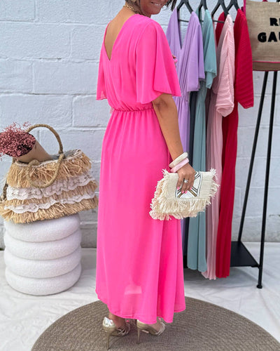 Robe Unie À Col En V Et Taille En Chiffon