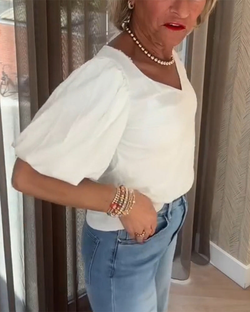 T-Shirt Manches Bouffantes Col En V