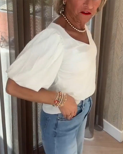 T-Shirt Manches Bouffantes Col En V