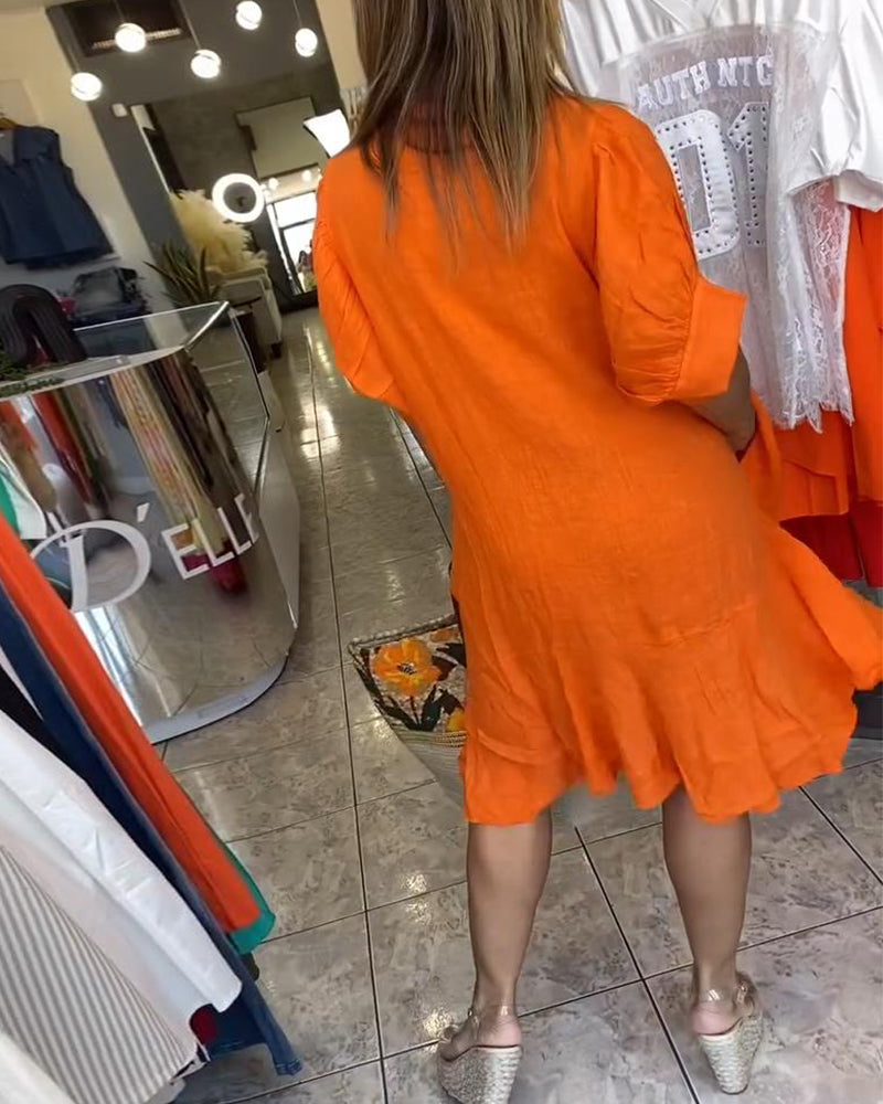 Robe Revers Casual Manches Courtes A-Ligne