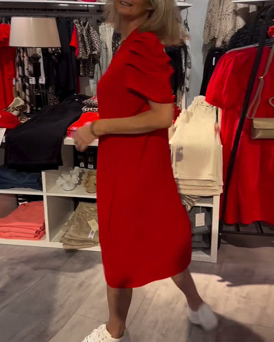 Robe Manches Bouffantes Col En V Tempéré