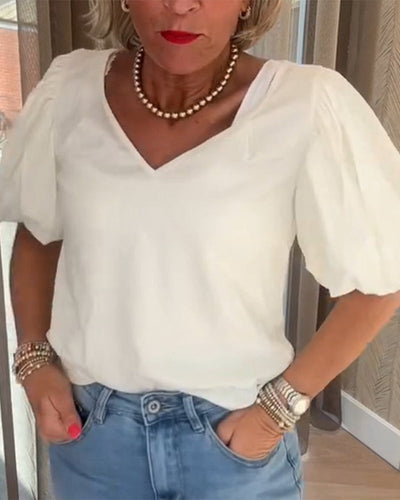 T-Shirt Manches Bouffantes Col En V