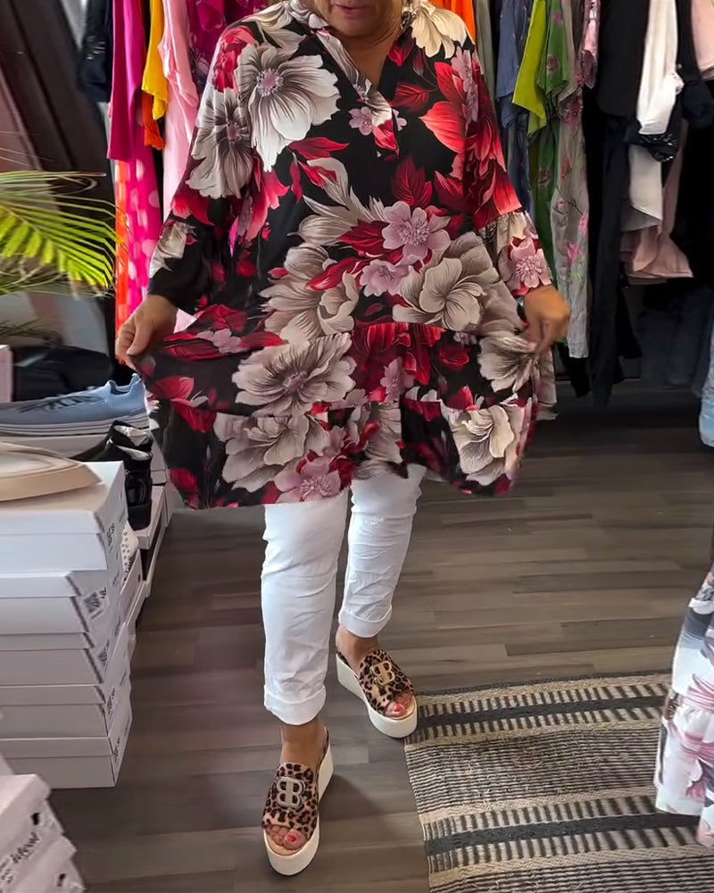 Robe Manches Cloche Lâche Fleurie