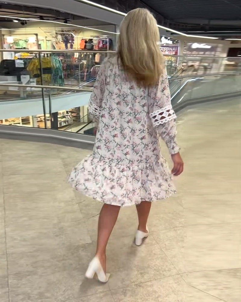 Robe Manche Lanterne Fleurie Manches Longues