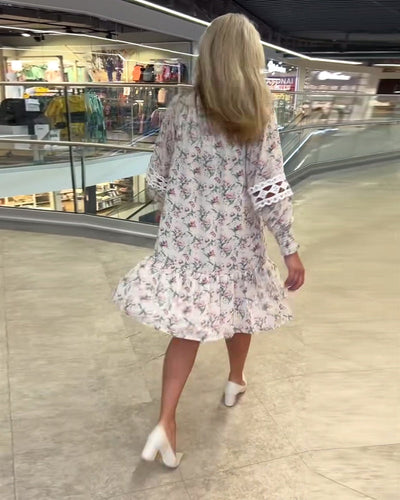 Robe Manche Lanterne Fleurie Manches Longues