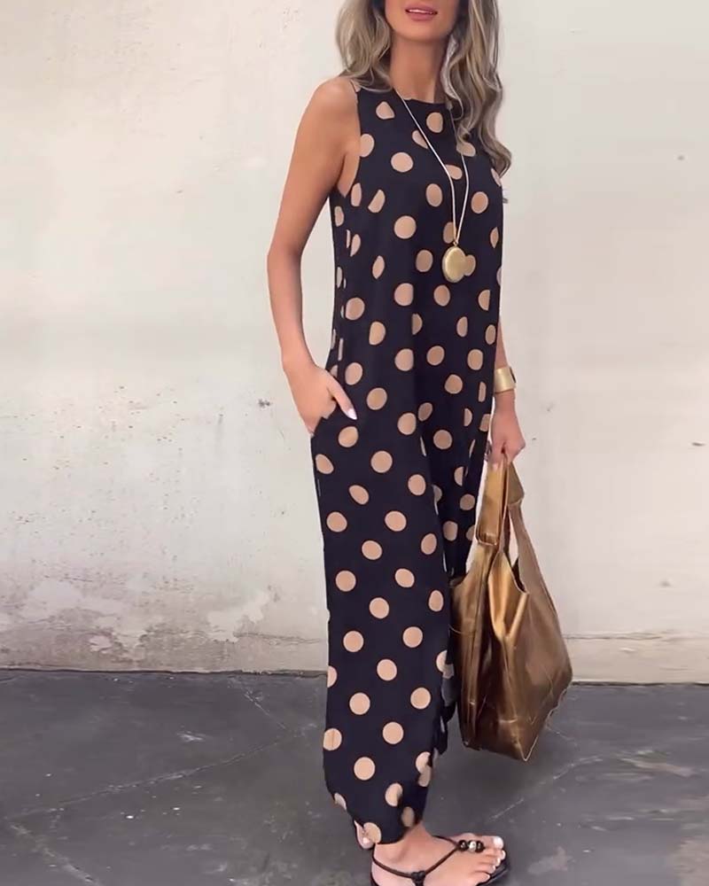 Robe Sans Manches À Pois Fente Maxi