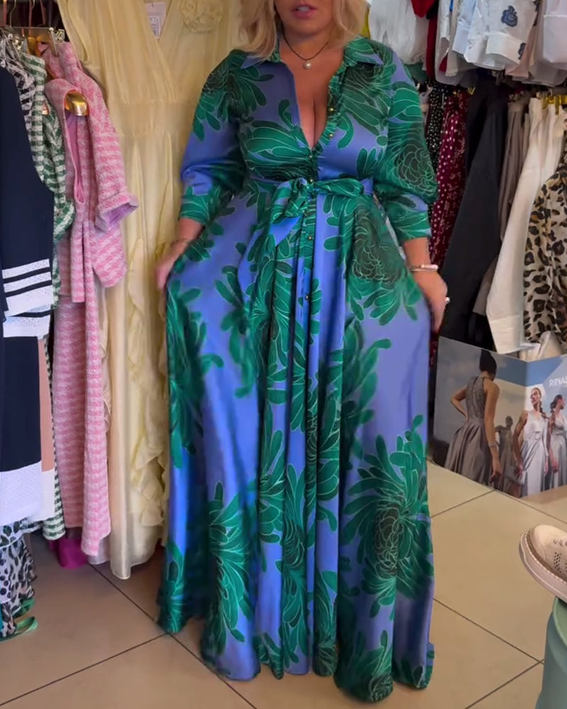 Robe Manches Longues En V Taille Marquée Swing