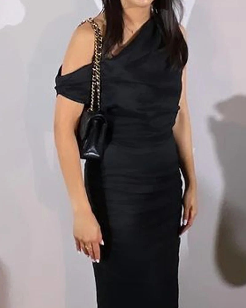 Robe tendance en coton et lin à épaules inclinées