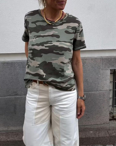 T-Shirt Imprimé Camouflage Manches Courtes