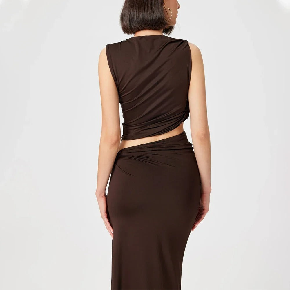 Sophie Paris® | Robe longue drapée asymétrique