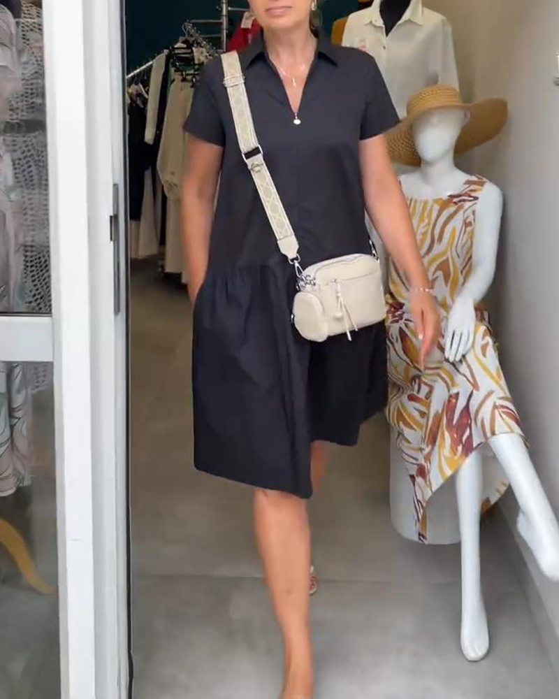 Robe Revers Demi-Zip Uni A-Ligne