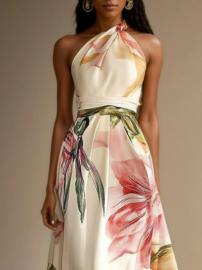 Robe longue trapèze sans manches en satin