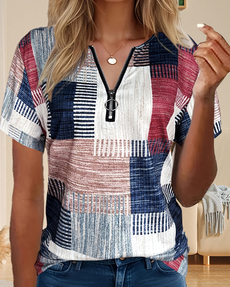 T-shirt Demi-zip Vintage Imprimé