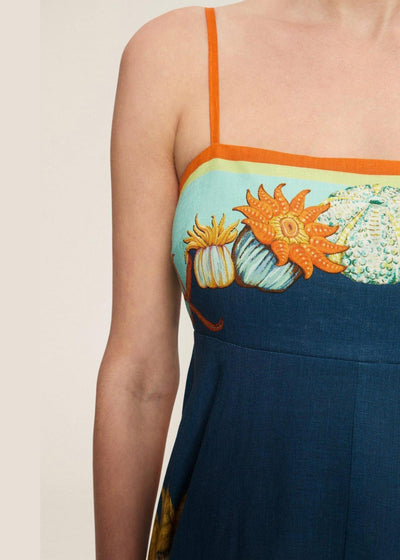 Sophie Paris® I Robe sans manches en lin avec bretelles fines et imprimé Marine italienne