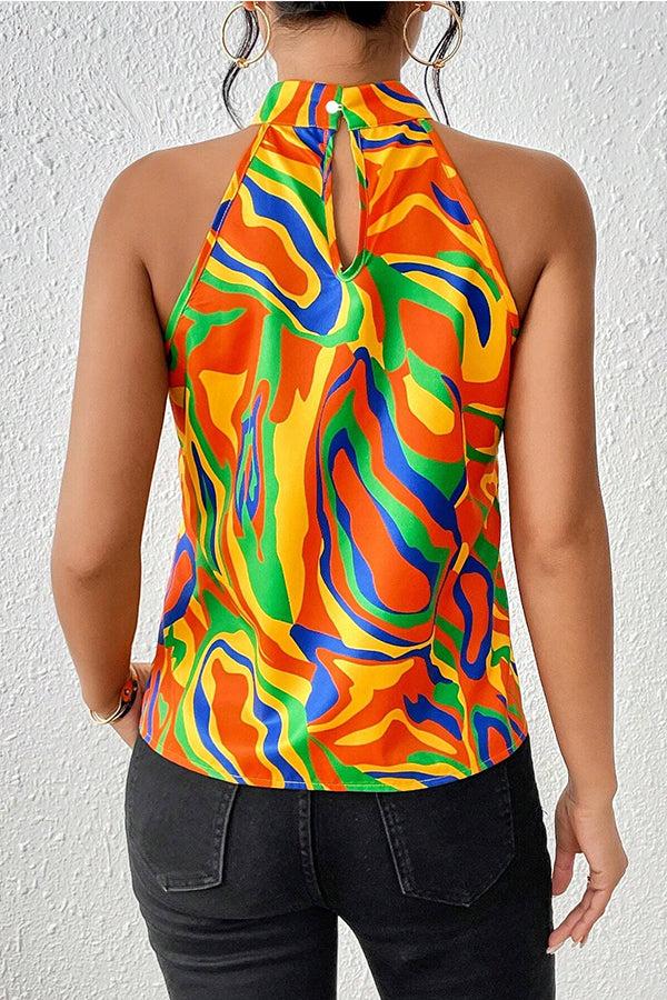 Top imprimé décontracté sans manches à col rond