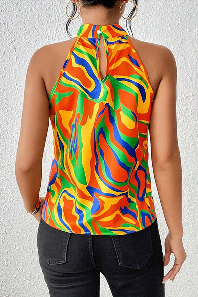 Top imprimé décontracté sans manches à col rond