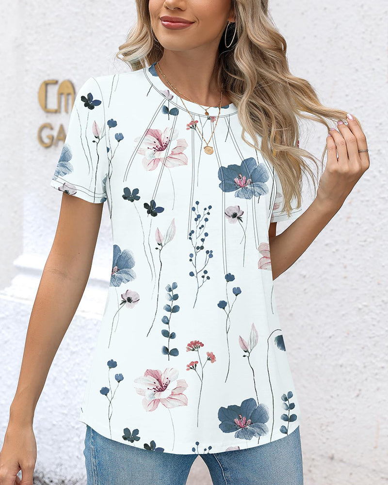 T-Shirt Col Rond Tout-Imprimé Polyvalent