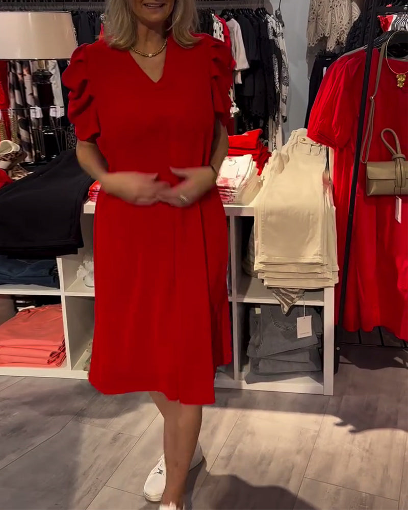 Robe Manches Bouffantes Col En V Tempéré