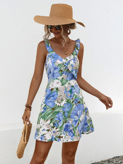 Sophie Paris® | Robe Mini Surplice Imprimée à Volants avec Bretelles Larges