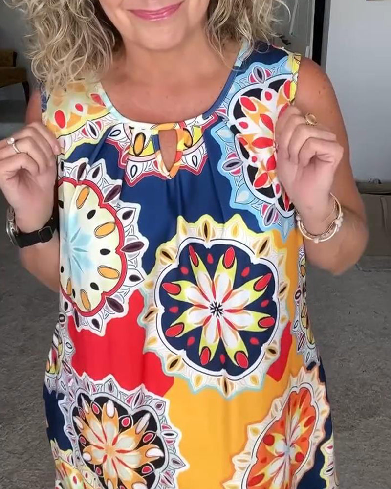 Robe Sans Manches Imprimé Cercle