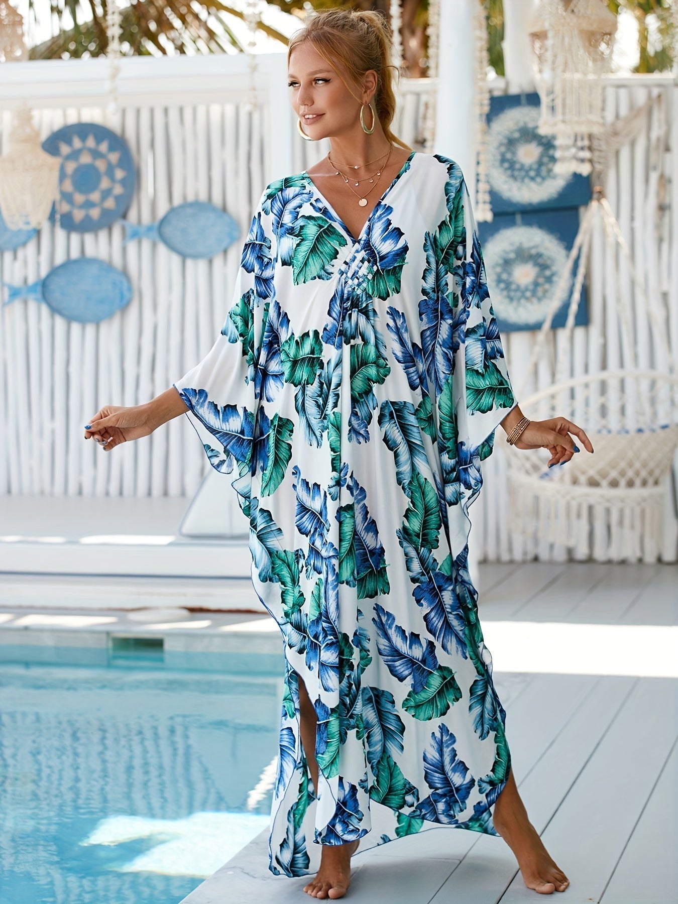 Robe Maxi Tropicale en Bambou pour Village de Vacances