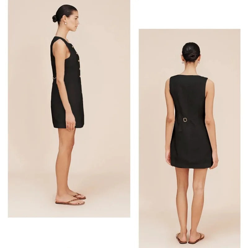 Sophie Paris® | Robe droite sans manches à boutons