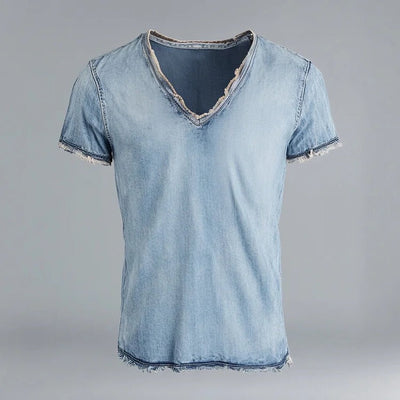 T-shirt effet denim col V