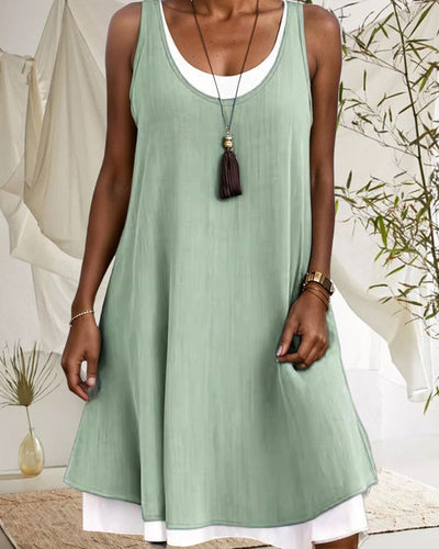 Robe Sans Manches Col Rond Couleur Contrastée Patchwork