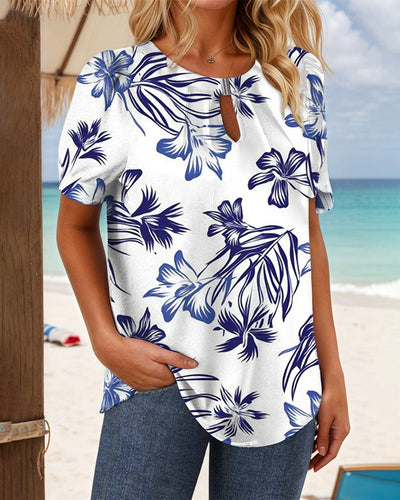 T-Shirt Col Rond Imprimé Fleuri Tricoté