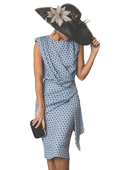 Robe portefeuille asymétrique à pois bleus bohème pour l'été