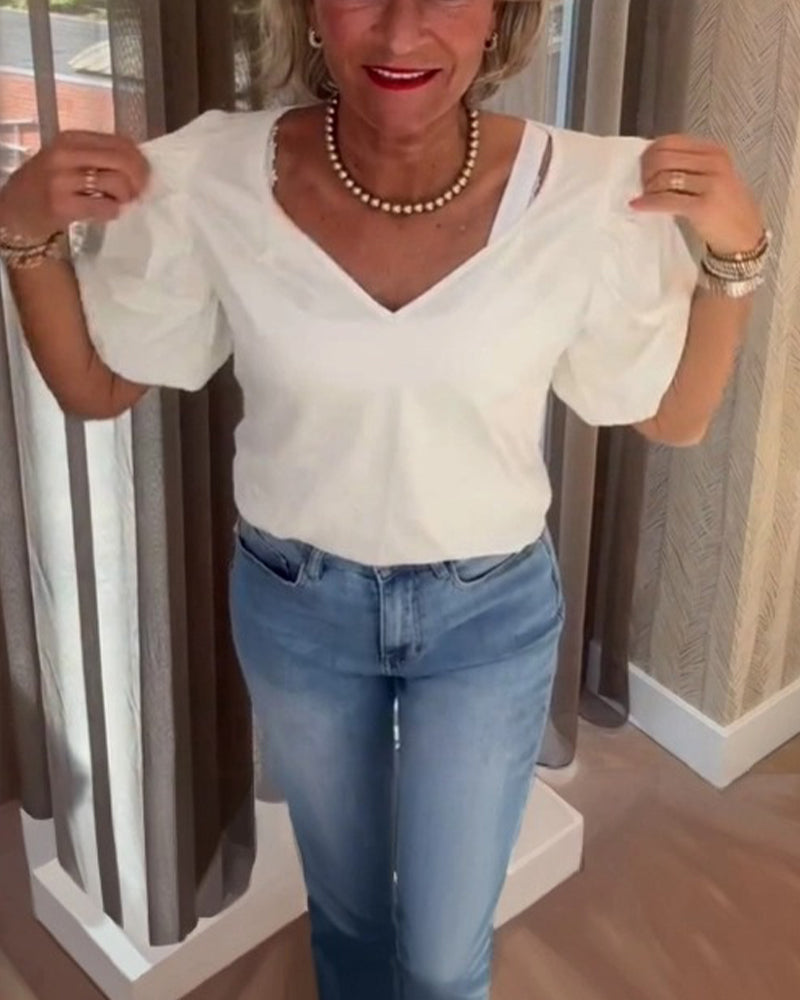 T-Shirt Manches Bouffantes Col En V