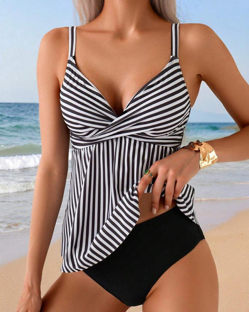 Tankini Rayé Vertical Deux Pièces Triangle