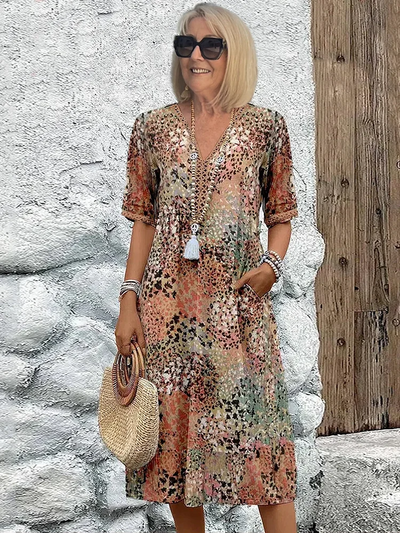 Adia – Robe Midi Élégante à Motifs Floraux