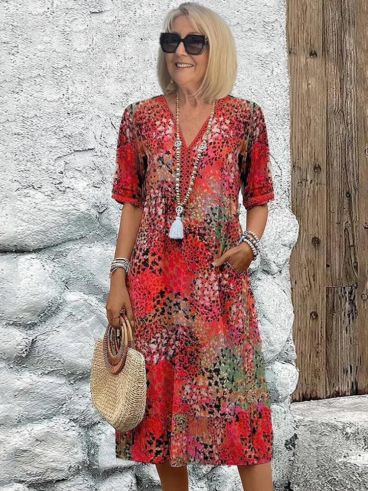 Adia – Robe Midi Élégante à Motifs Floraux