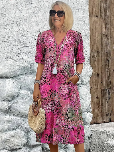 Adia – Robe Midi Élégante à Motifs Floraux