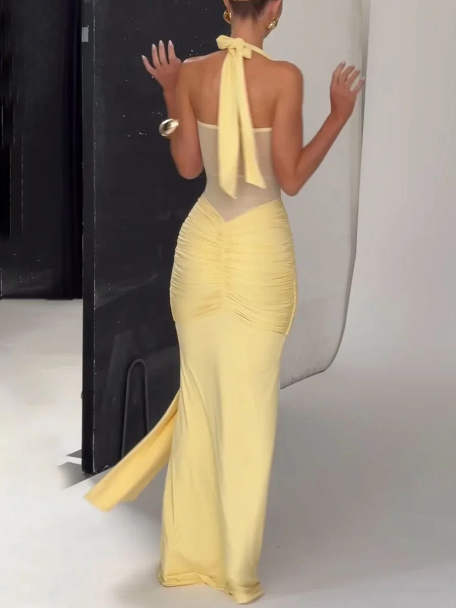 Robe slim patchwork en maille chic