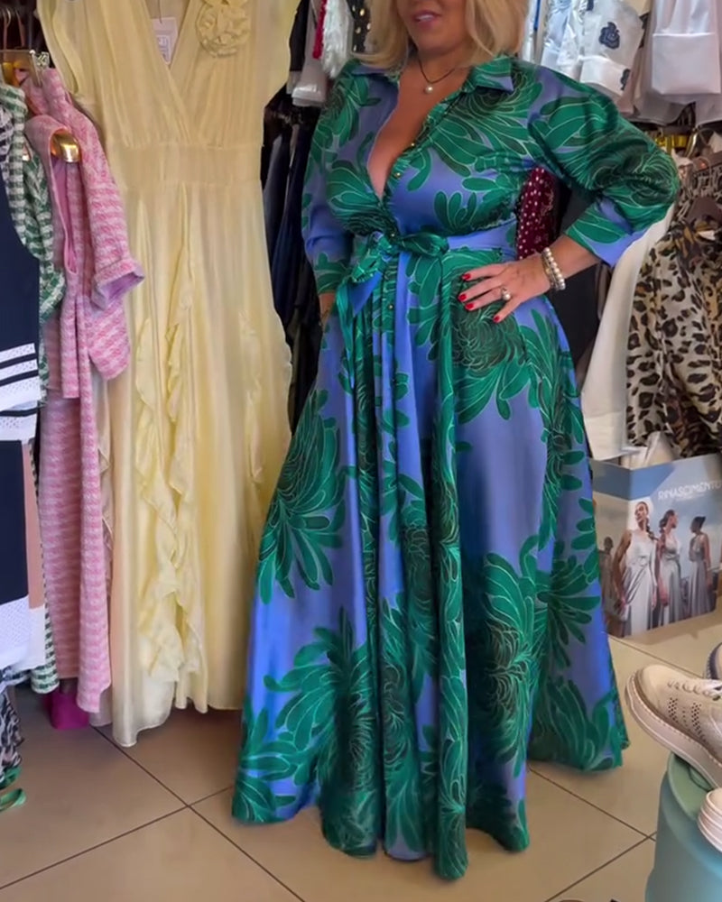 Robe Manches Longues En V Taille Marquée Swing